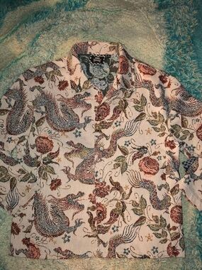 NWT Rebel Vengeance Tapestry Floral Dragon Moto Woven Shirt Jacket